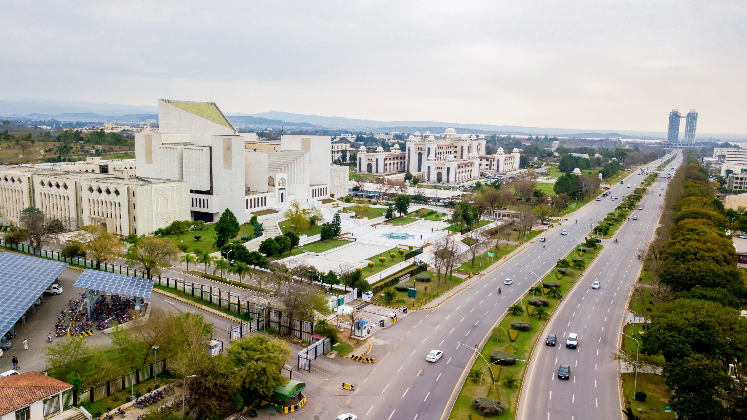 Aerial view of a modern court complex